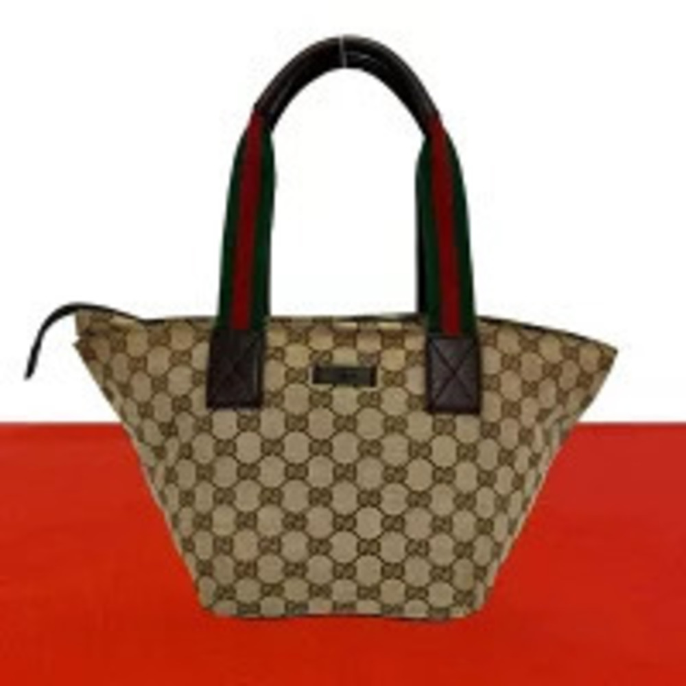 Gucci Sherry GG Canvas Leather Tote Bag Boston Brown